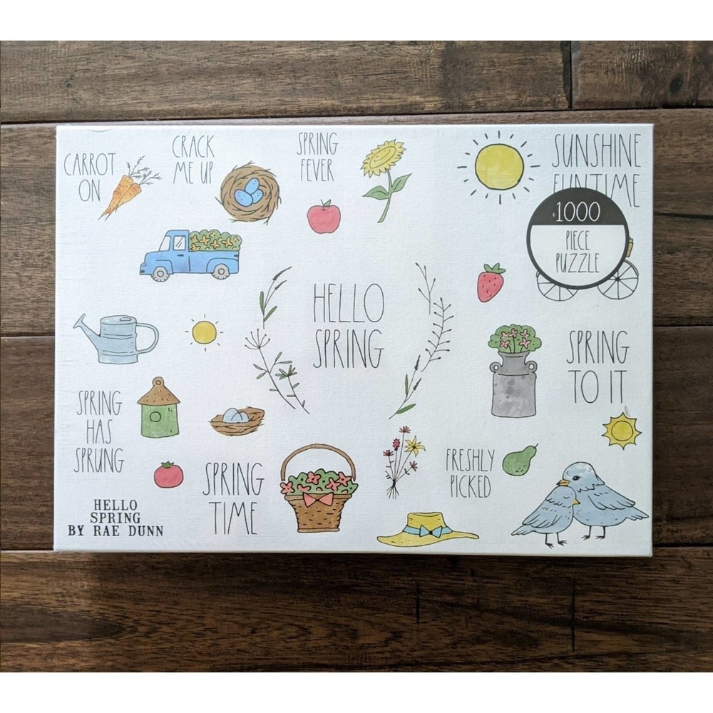 New Rae Dunn HELLO SPRING jigsaw puzzle bird bicycle hat strawberry sun